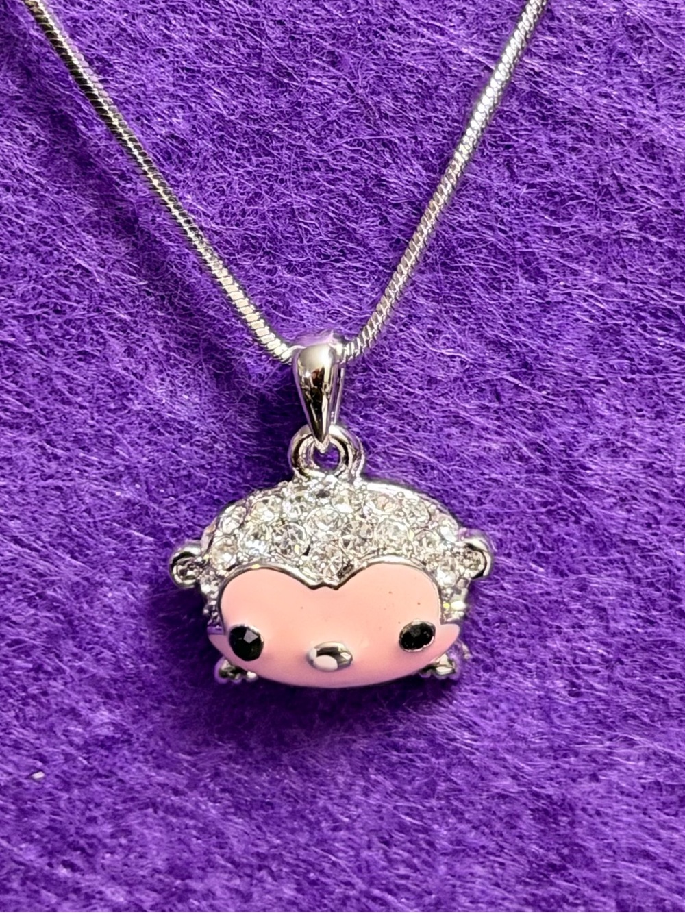 Monkey Face Y2K Swarovski Crystal Necklace Jewelry 16” chain Silver Vintage